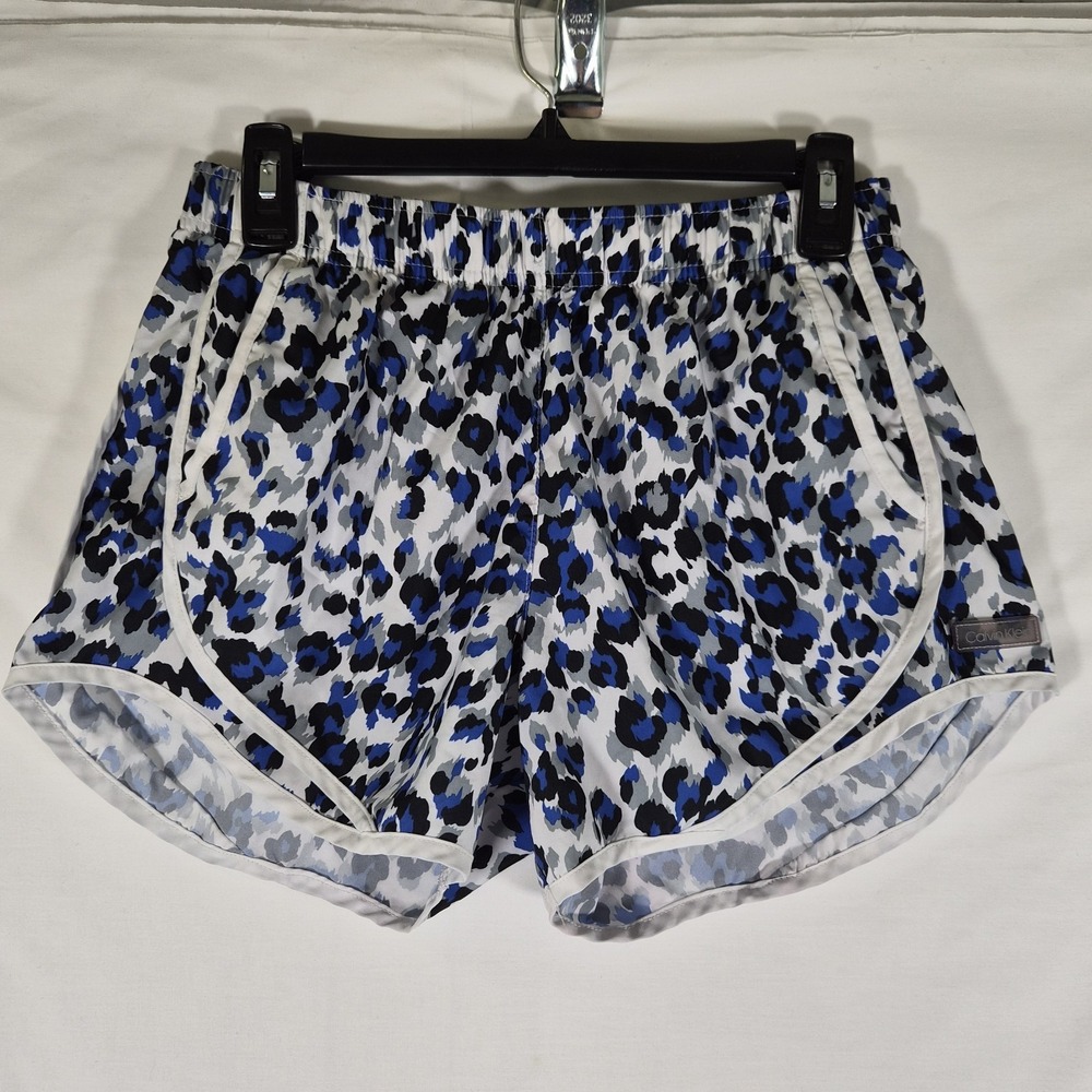 Calvin Klein Women's Athletic Running Shorts Blue Leopard‎ Print Lined Size S